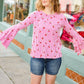 Make You Smile Pink Stripe & Cherries Bell Sleeve Top