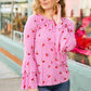 Make You Smile Pink Stripe & Cherries Bell Sleeve Top