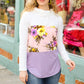 Lean On Me Lavender Floral Cowl Neck Color Block Terry Top