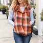 Put Together Rust Taupe Plaid Snap Button Quilted Puffer Vest