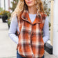 Put Together Rust Taupe Plaid Snap Button Quilted Puffer Vest