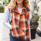 Put Together Rust Taupe Plaid Snap Button Quilted Puffer Vest