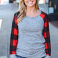 Adorable Red & Grey Striped Plaid Longline Raglan Top