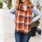 Put Together Rust Taupe Plaid Snap Button Quilted Puffer Vest