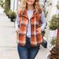 Put Together Rust Taupe Plaid Snap Button Quilted Puffer Vest