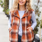 Put Together Rust Taupe Plaid Snap Button Quilted Puffer Vest