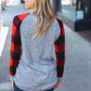 Adorable Red & Grey Striped Plaid Longline Raglan Top