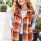 Put Together Rust Taupe Plaid Snap Button Quilted Puffer Vest