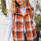 Put Together Rust Taupe Plaid Snap Button Quilted Puffer Vest