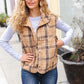 Layer Up Taupe Plaid Snap Button Quilted Puffer Vest