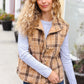 Layer Up Taupe Plaid Snap Button Quilted Puffer Vest