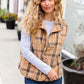 Layer Up Taupe Plaid Snap Button Quilted Puffer Vest