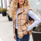 Layer Up Taupe Plaid Snap Button Quilted Puffer Vest