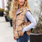 Layer Up Taupe Plaid Snap Button Quilted Puffer Vest