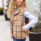 Layer Up Taupe Plaid Snap Button Quilted Puffer Vest