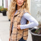 Layer Up Taupe Plaid Snap Button Quilted Puffer Vest