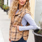 Layer Up Taupe Plaid Snap Button Quilted Puffer Vest