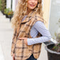 Layer Up Taupe Plaid Snap Button Quilted Puffer Vest