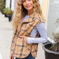 Layer Up Taupe Plaid Snap Button Quilted Puffer Vest