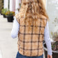 Layer Up Taupe Plaid Snap Button Quilted Puffer Vest