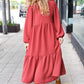 Lock Eyes Spice Notched Neck Frill Hem Tiered Maxi Dress