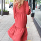 Lock Eyes Spice Notched Neck Frill Hem Tiered Maxi Dress