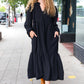 Lock Eyes Black Notched Neck Frill Hem Tiered Maxi Dress