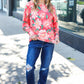 Feeling Femme Red Floral Brushed Hacci Sweater Top