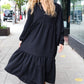 Lock Eyes Black Notched Neck Frill Hem Tiered Maxi Dress