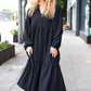 Lock Eyes Black Notched Neck Frill Hem Tiered Maxi Dress