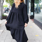 Lock Eyes Black Notched Neck Frill Hem Tiered Maxi Dress