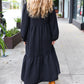 Lock Eyes Black Notched Neck Frill Hem Tiered Maxi Dress