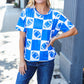 Turn Up The Volume Blue Football Checker Print Top