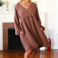 Beautiful You Mocha Woven Waffle V Neck Babydoll Dress