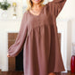 Beautiful You Mocha Woven Waffle V Neck Babydoll Dress