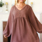 Beautiful You Mocha Woven Waffle V Neck Babydoll Dress