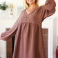 Beautiful You Mocha Woven Waffle V Neck Babydoll Dress