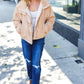 Casual Chic Latte Corduroy Ribbed High Neck Puffer Jacket