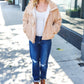 Casual Chic Latte Corduroy Ribbed High Neck Puffer Jacket