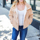 Casual Chic Latte Corduroy Ribbed High Neck Puffer Jacket