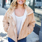 Casual Chic Latte Corduroy Ribbed High Neck Puffer Jacket