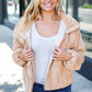 Casual Chic Latte Corduroy Ribbed High Neck Puffer Jacket