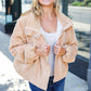 Casual Chic Latte Corduroy Ribbed High Neck Puffer Jacket