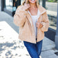 Casual Chic Latte Corduroy Ribbed High Neck Puffer Jacket