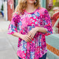 Diva Pink & Blue Floral Print Babydoll Bell Sleeve Top