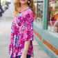 Diva Pink & Blue Floral Print Babydoll Bell Sleeve Top