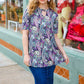 Bold & Sassy Navy Floral Paisley Front Keyhole Tunic Top