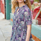 Bold & Sassy Navy Floral Paisley Front Keyhole Tunic Top