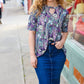 Bold & Sassy Navy Floral Paisley Front Keyhole Tunic Top