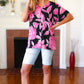 Tropical Vibes Black & Hot Pink Floral V Neck Top